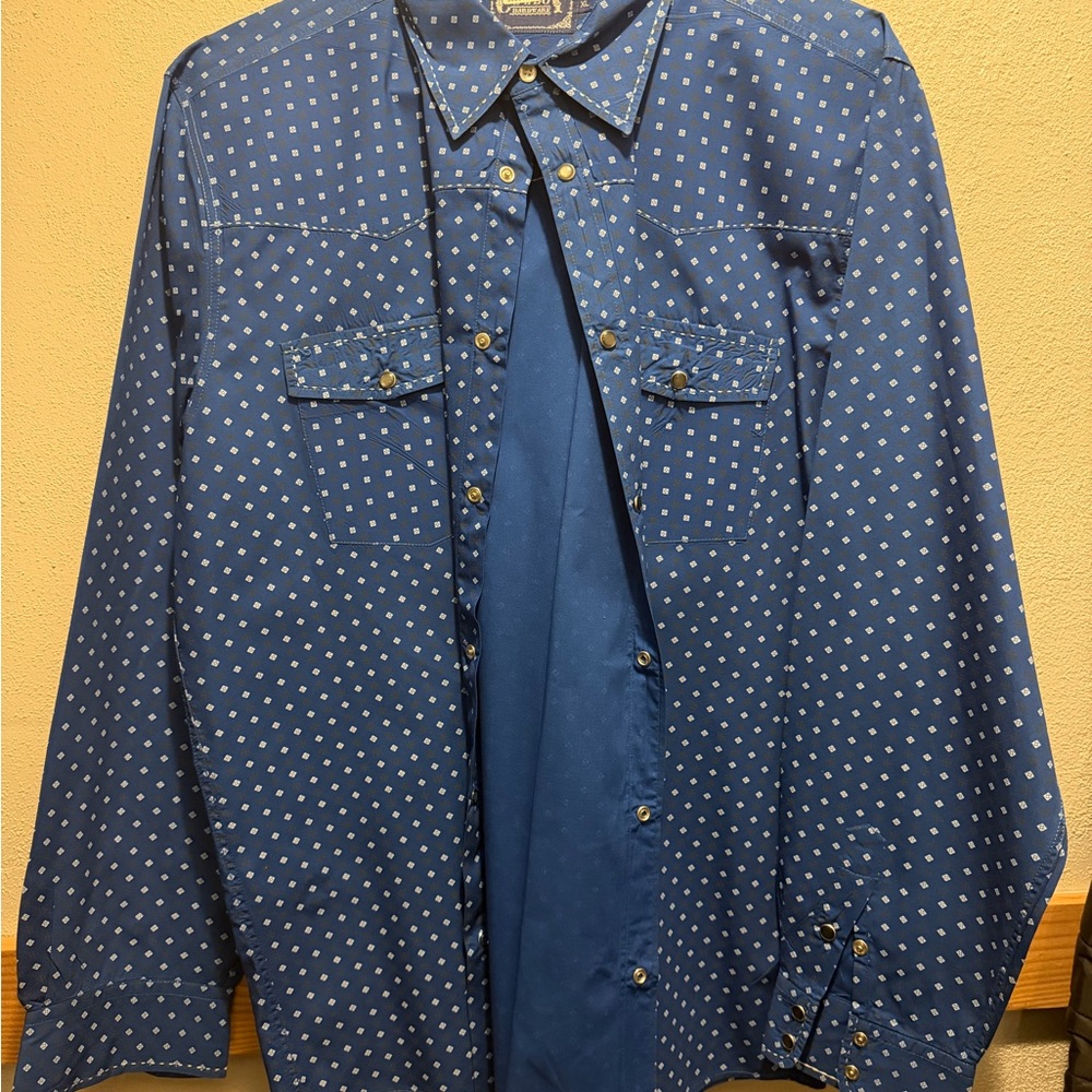 Men's Blue Printed Button-Down Shirt Jacket